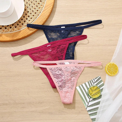 5PCS/Set Women's Underwear Lace Panties Floral Lingerie Woman Panties Sexy Thong G-String Female Pantys Perspective Intimates - Physical intimacy