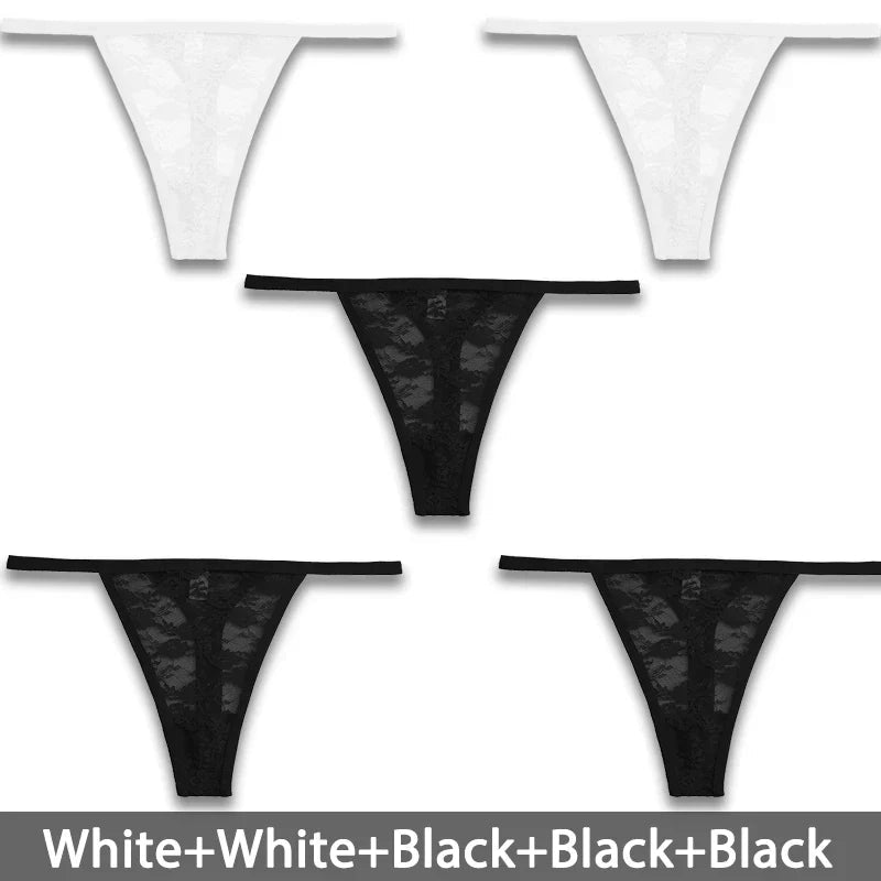 5PCS/Set Women's Underwear Lace Panties Floral Lingerie Woman Panties Sexy Thong G-String Female Pantys Perspective Intimates - Physical intimacy