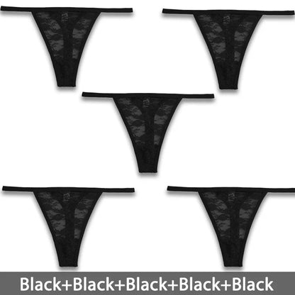 5PCS/Set Women's Underwear Lace Panties Floral Lingerie Woman Panties Sexy Thong G-String Female Pantys Perspective Intimates - Physical intimacy