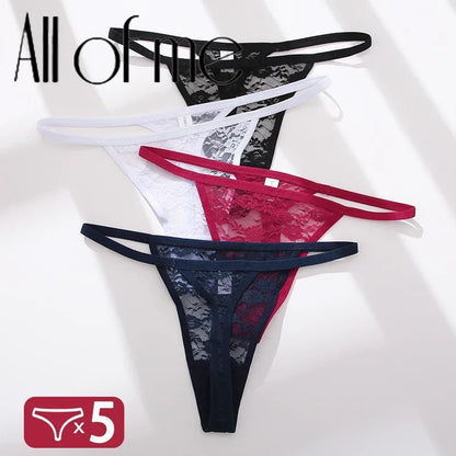 5PCS/Set Women's Underwear Lace Panties Floral Lingerie Woman Panties Sexy Thong G-String Female Pantys Perspective Intimates - Physical intimacy